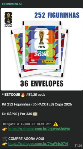 Kit 252 Figurinhas (36 Pacotes) Copa 2026