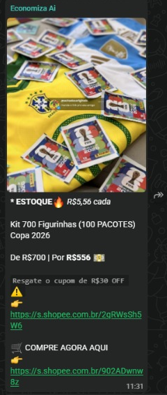 Kit 700 Figurinhas (100 Pacotes) Copa 2026
